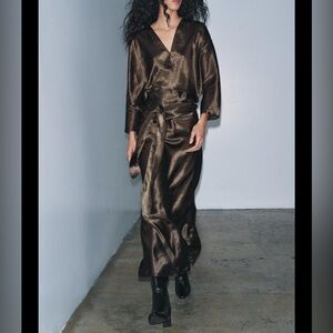 Zara ZW COLLECTION SATIN EFFECT WRAP DRESS